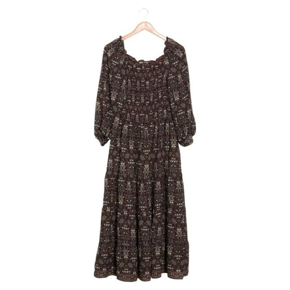 MAX STUDIO Womens Dress Midi Smocked Bodice Crepe Black Wine Size Medium NWT - Picture 3 of 3